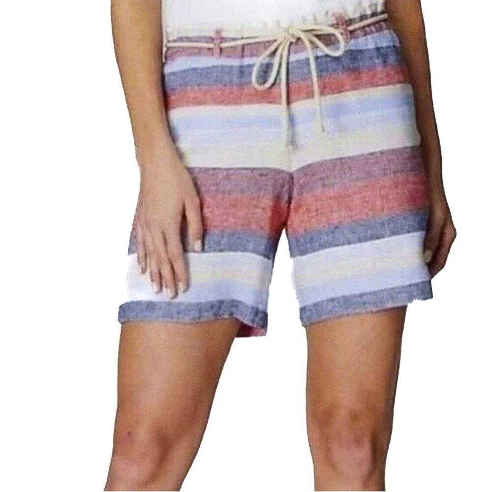 J. Jill Love Linen White Multi Striped Pull-On Shorts Drawstring Beach XS - NWT - Picture 1 of 5